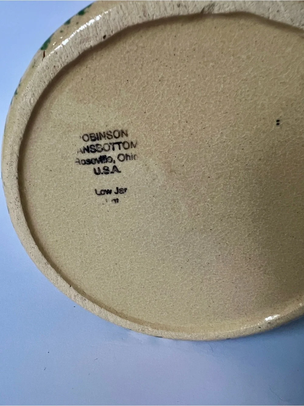 Robinson-Ransbottom Cream/Green Spongeware 1.25 QT Crock Made in U.S.A. Vintage